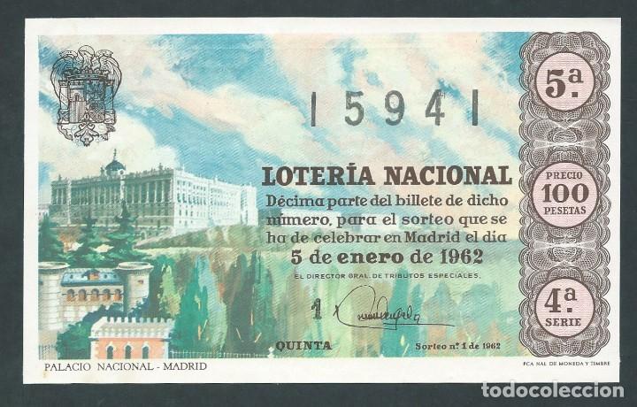 Nationale spanische Lotterie: decimo loteria nacional 5 de enero a&ntilde;o 1962 sorteo 1 palacio nacional madrid
