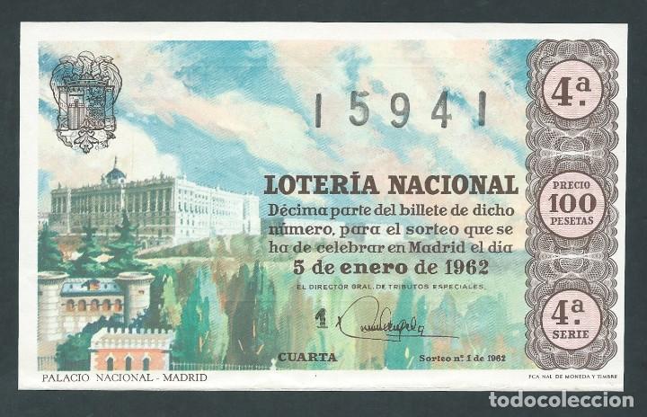 Nationale spanische Lotterie: decimo loteria nacional 5 de enero a&ntilde;o 1962 sorteo 1 palacio nacional madrid