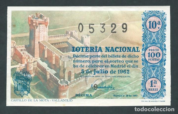 National Spanish Lottery: decimo loteria nacional 5 de julio a&ntilde;o 1962 sorteo n 19 castillo de la mota valladolid