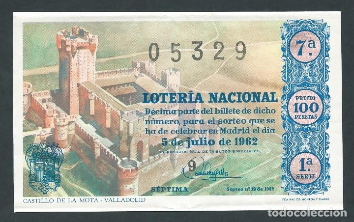 National Spanish Lottery: decimo loteria nacional 5 de julio a&ntilde;o 1962 sorteo n 19 castillo de la mota valladolid