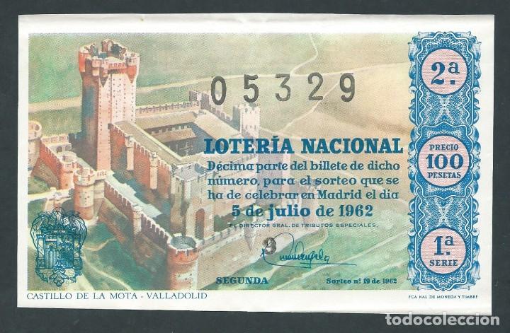 National Spanish Lottery: decimo loteria nacional 5 de julio a&ntilde;o 1962 sorteo n 19 castillo de la mota valladolid
