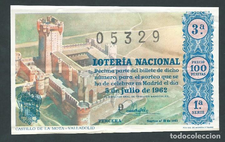 National Spanish Lottery: decimo loteria nacional 5 de julio a&ntilde;o 1962 sorteo n 19 castillo de la mota valladolid