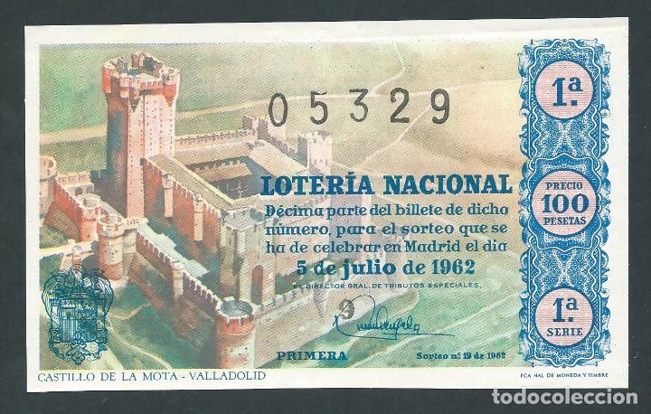 National Spanish Lottery: decimo loteria nacional 5 de julio a&ntilde;o 1962 sorteo n 19 castillo de la mota valladolid