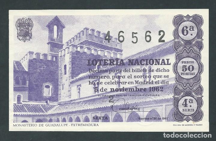 National Spanish Lottery: decimo loteria nacional 5 noviembre a&ntilde;o 1962 sorteo n 31 monasterio de guadalupe extremadura