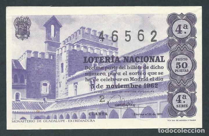 National Spanish Lottery: decimo loteria nacional 5 noviembre a&ntilde;o 1962 sorteo n 31 monasterio de guadalupe extremadura