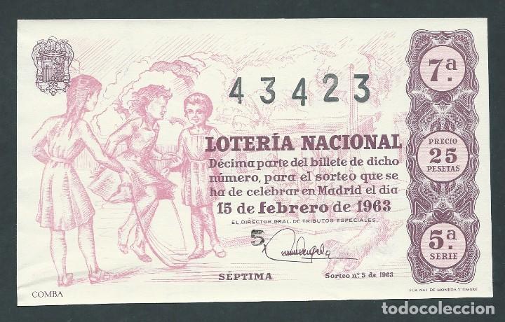 National Spanish Lottery: decimo loteria nacional 15 de febrero a&ntilde;o 1963 sorteo 5 comba