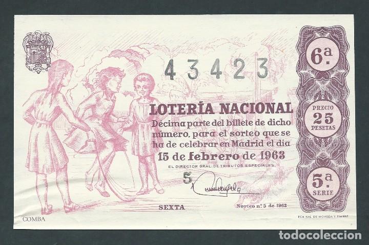National Spanish Lottery: decimo loteria nacional 15 de febrero a&ntilde;o 1963 sorteo 5 comba