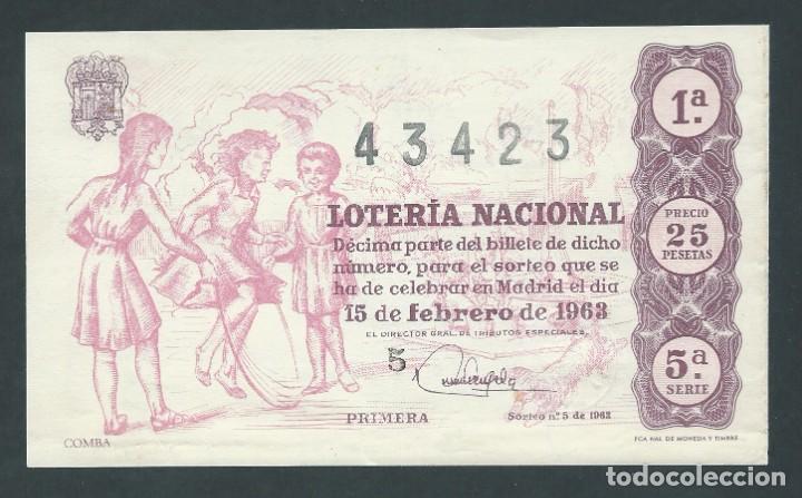 National Spanish Lottery: decimo loteria nacional 15 de febrero a&ntilde;o 1963 sorteo 5 comba