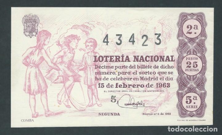 National Spanish Lottery: decimo loteria nacional 15 de febrero a&ntilde;o 1963 sorteo 5 comba