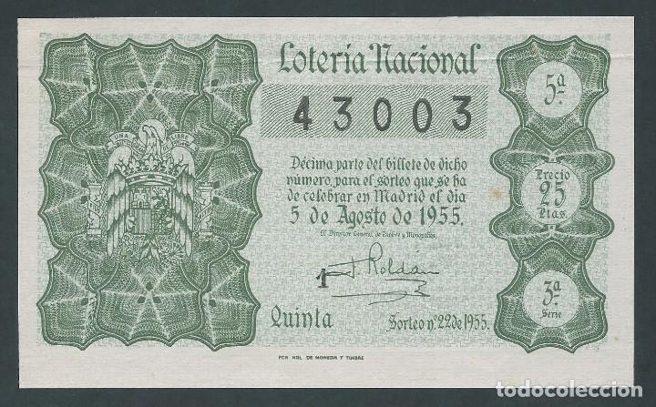 Nationale spanische Lotterie: decimo loteria nacional 5 de agosto a&ntilde;o 1955 sorteo numero 22