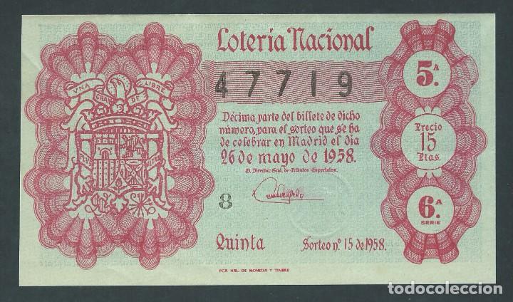 Nationale spanische Lotterie: decimo loteria nacional 26 mayo a&ntilde;o 1958 sorteo numero 15