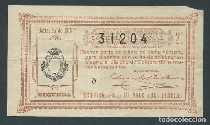 Lotaria Nacional: decimo loteria nacional a&ntilde;o 1915 sorteo 27 tercera serie