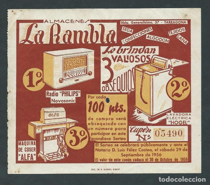 National Spanish Lottery: BOLETO SORTEO ALMACENES LA RAMBLA TARRAGONA 29 DE SEPTIEMBRE DE 1956 N 05490