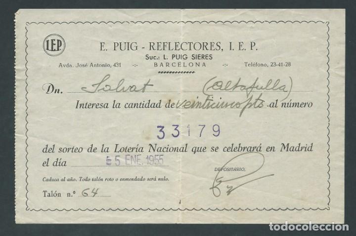National Spanish Lottery: participacion loteria nacional 5 enero 1955 de e puig reflectores barcelona escrito a mano
