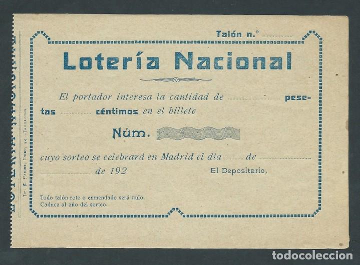 National Spanish Lottery: PARTICIPACION LOTERIA NACIONAL A&Ntilde;OS 20 SIN ESCRIBIR E PAMIES TARRAGONA 1920