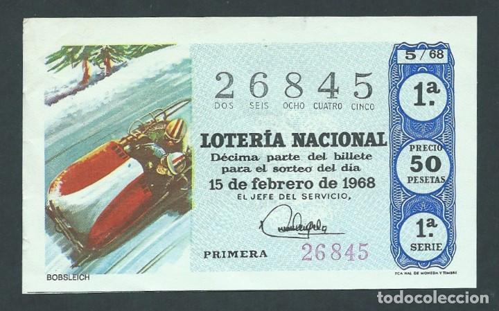 Nationale spanische Lotterie: decimo loteria nacional 15 de febrero a&ntilde;o 1968 sorteo n 5 bobsleich