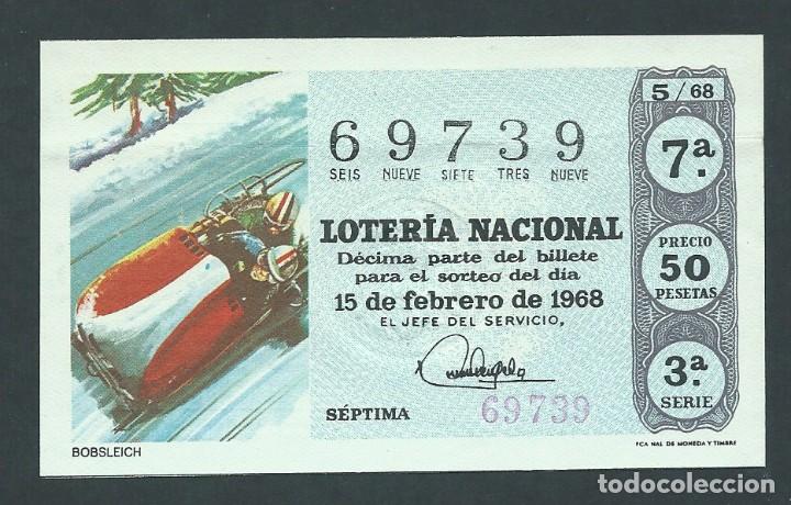 Nationale spanische Lotterie: decimo loteria nacional 15 de febrero a&ntilde;o 1968 sorteo n 5 bobsleich