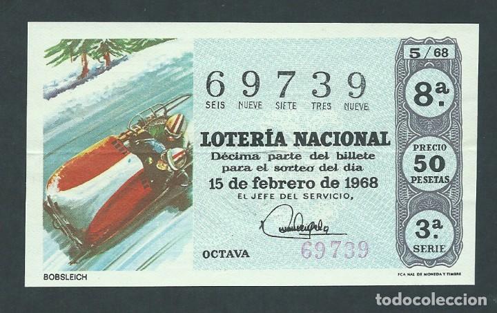 National Spanish Lottery: decimo loteria nacional 15 de febrero de 1968 sorteo 5 bobsleich