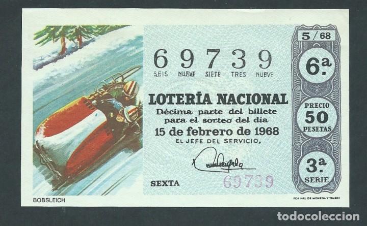 National Spanish Lottery: decimo loteria nacional 15 de febrero de 1968 sorteo 5 bobsleich