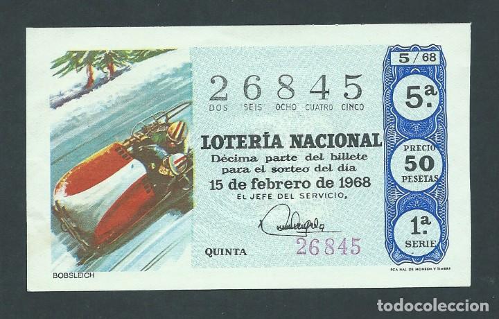 Nationale spanische Lotterie: decimo loteria nacional 15 febrero a&ntilde;o 1968 sorteo n 5 bobsleich