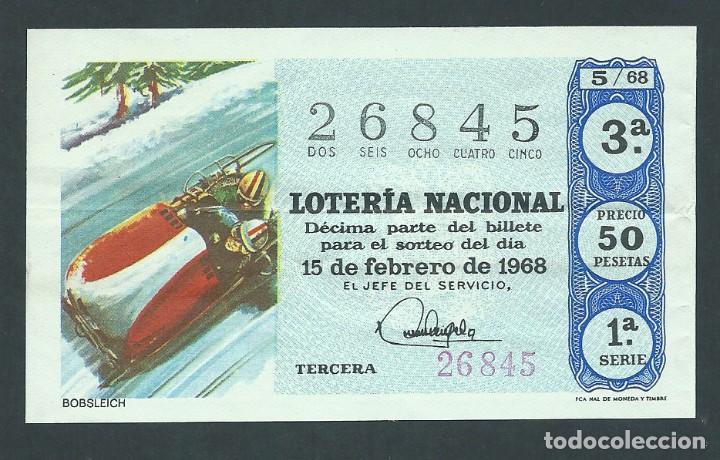 Nationale spanische Lotterie: decimo loteria nacional 15 de febrero a&ntilde;o 1968 sorteo n 5 bobsleich