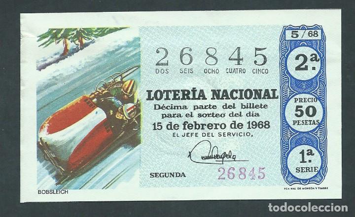 Nationale spanische Lotterie: decimo loteria nacional 15 de febrero a&ntilde;o 1968 sorteo n 5 bobsleich
