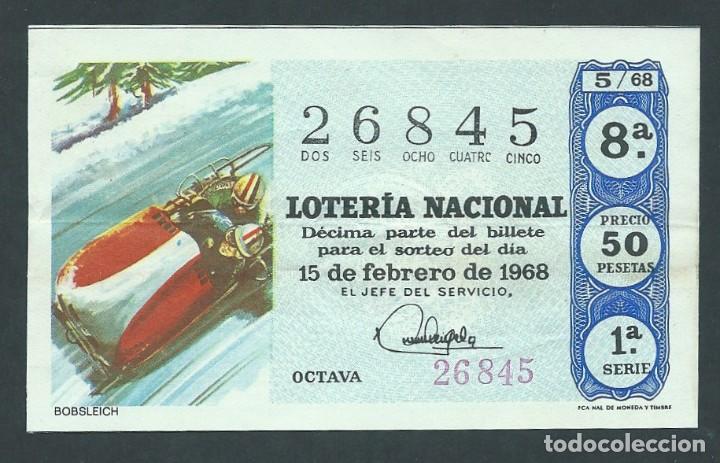 Nationale spanische Lotterie: decimo loteria nacional 15 de febrero a&ntilde;o 1968 sorteo n 5 bobsleich