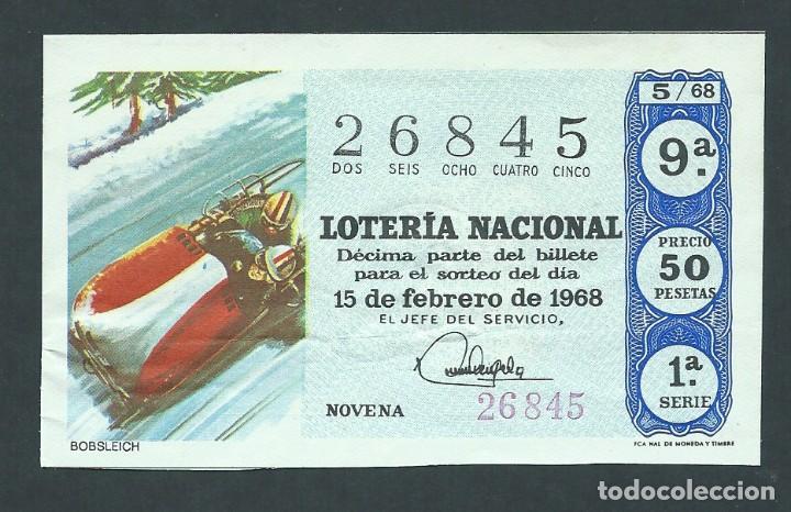 Nationale spanische Lotterie: decimo loteria nacional 15 de febrero a&ntilde;o 1968 sorteo n 5 bobsleich