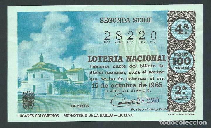 National Spanish Lottery: decimo loteria nacional 15 de octubre a&ntilde;o 1965 sorteo 29 lugares colombinos monasterio de la rabida