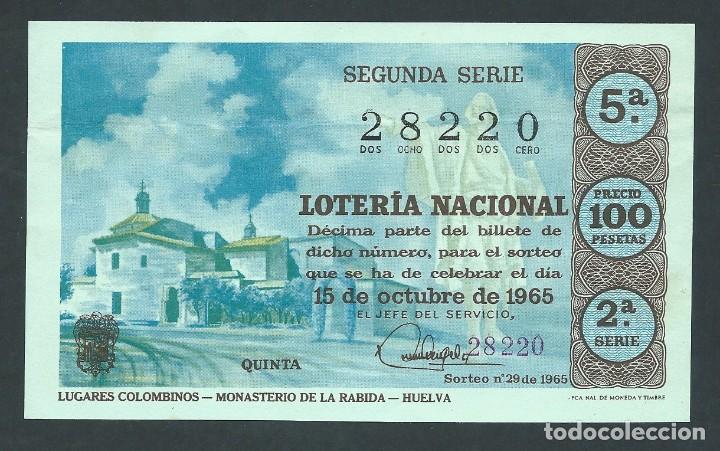 National Spanish Lottery: decimo loteria nacional 15 de octubre a&ntilde;o 1965 sorteo 29 lugares colombinos monasterio de la rabida