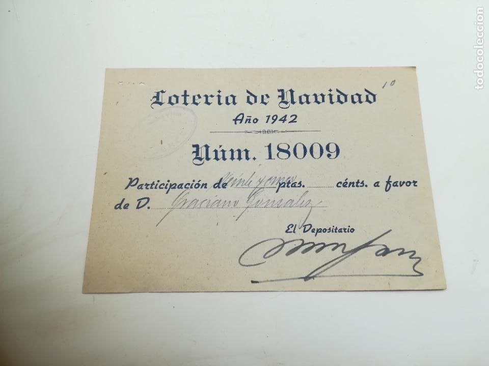 Loterie Nationale: LOTERIA DE NAVIDAD. A&Ntilde;O 1942. PARTICIPACION. VALDESPINO Y HNO. JEREZ.