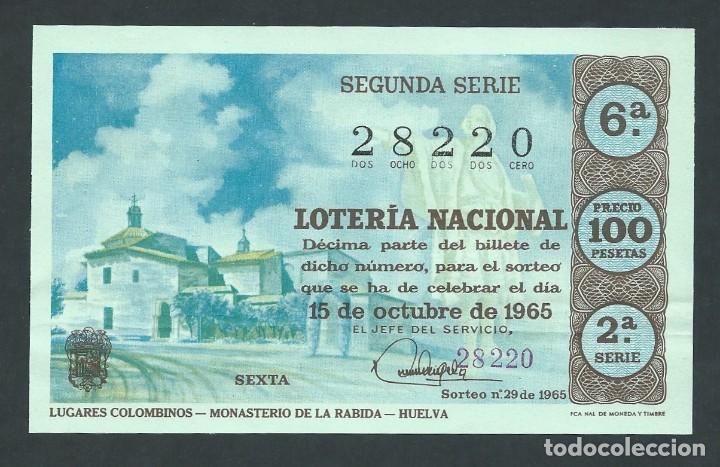 National Spanish Lottery: decimo loteria nacional 15 de octubre a&ntilde;o 1965 sorteo 29 lugares colombinos monasterio de la rabida