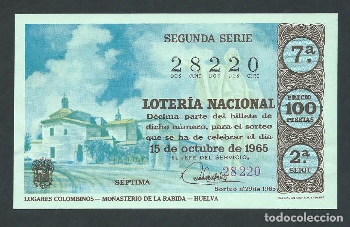 National Spanish Lottery: decimo loteria nacional 15 de octubre a&ntilde;o 1965 sorteo 29 lugares colombinos monasterio de la rabida