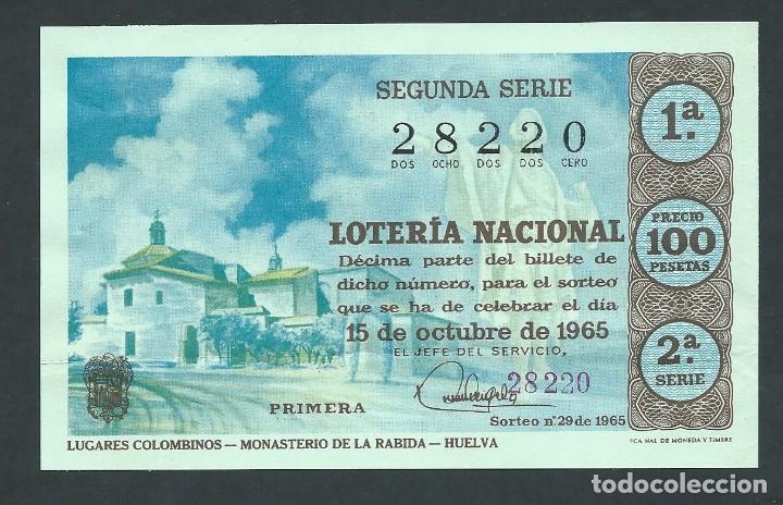 National Spanish Lottery: decimo loteria nacional 15 de octubre a&ntilde;o 1965 sorteo 29 lugares colombinos monasterio de la rabida
