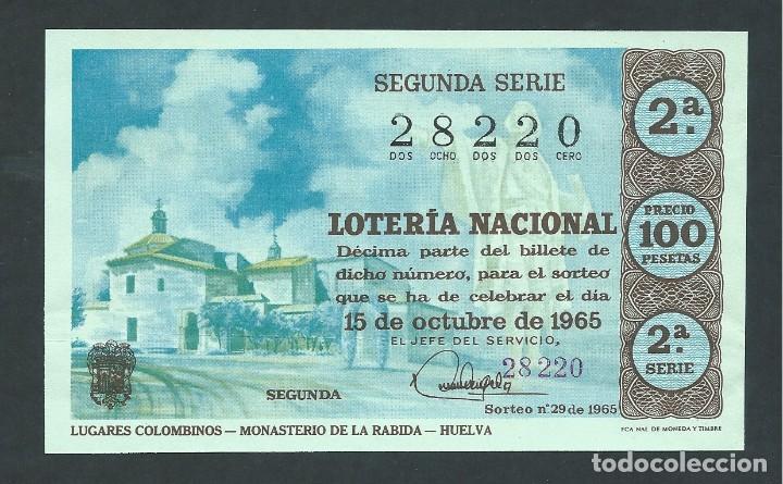 National Spanish Lottery: decimo loteria nacional 15 de octubre a&ntilde;o 1965 sorteo 29 lugares colombinos monasterio de la rabida