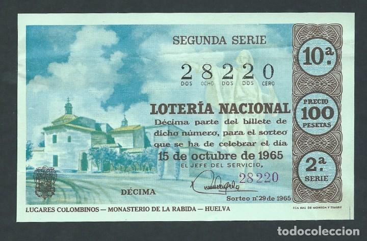 National Spanish Lottery: decimo loteria nacional 15 de octubre a&ntilde;o 1965 sorteo 29 lugares colombinos monasterio de la rabida