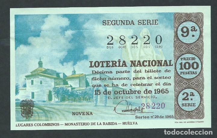 National Spanish Lottery: decimo loteria nacional 15 de octubre a&ntilde;o 1965 sorteo 29 lugares colombinos monasterio de la rabida