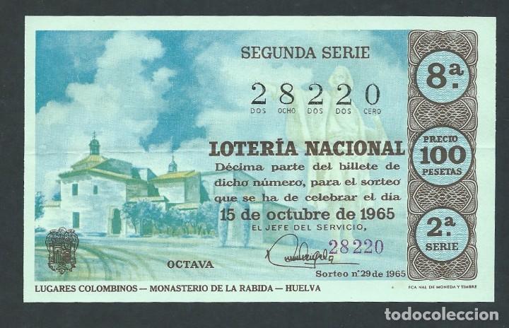 National Spanish Lottery: decimo loteria nacional 15 de octubre a&ntilde;o 1965 sorteo 29 lugares colombinos monasterio de la rabida