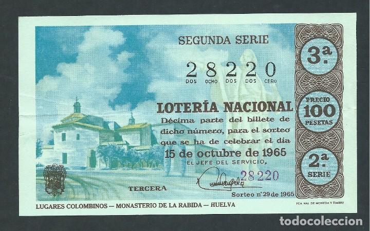 National Spanish Lottery: decimo loteria nacional 15 de octubre a&ntilde;o 1965 sorteo 29 lugares colombinos monasterio de la rabida