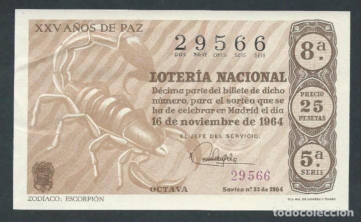 National Spanish Lottery: decimo loteria nacional 16 de noviembre a&ntilde;o 1964 sorteo 32 zodiaco escorpion