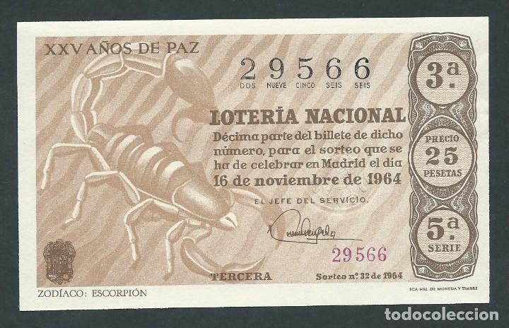 National Spanish Lottery: decimo loteria nacional 16 de noviembre a&ntilde;o 1964 sorteo 32 zodiaco escorpion