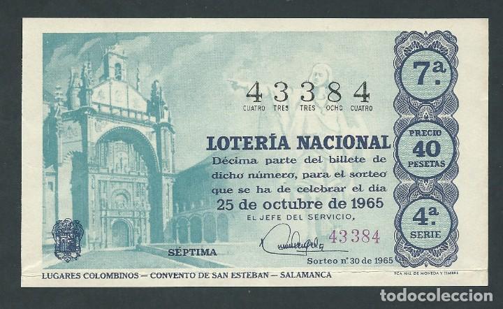 National Spanish Lottery: decimo loteria nacional 25 de octubre a&ntilde;o 1965 sorteo 30 convento de san esteban salamanca
