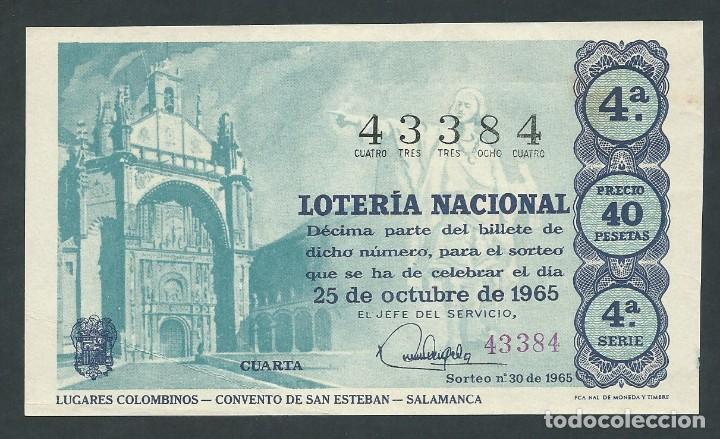 National Spanish Lottery: decimo loteria nacional 25 de octubre a&ntilde;o 1965 sorteo 30 convento de san esteban salamanca