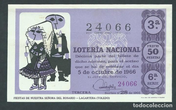 National Spanish Lottery: decimo loteria nacional 5 de octubre a&ntilde;o 1966 sorteo 28 nuestra se&ntilde;ora del rosario lagartera toledo