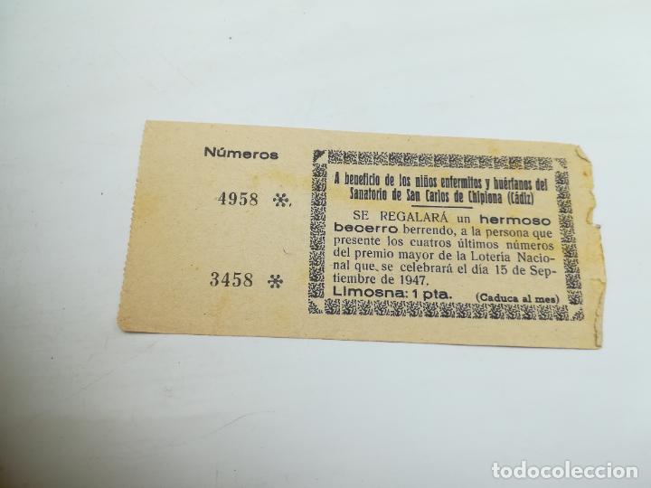 Loterie Nationale: PARTICIPACI&Oacute;N LOTER&Iacute;A DE NAVIDAD. NI&Ntilde;OS ENFERMITOS Y HUERFANOS SANATORIO SAN CARLOS CHIPIONA. 1947