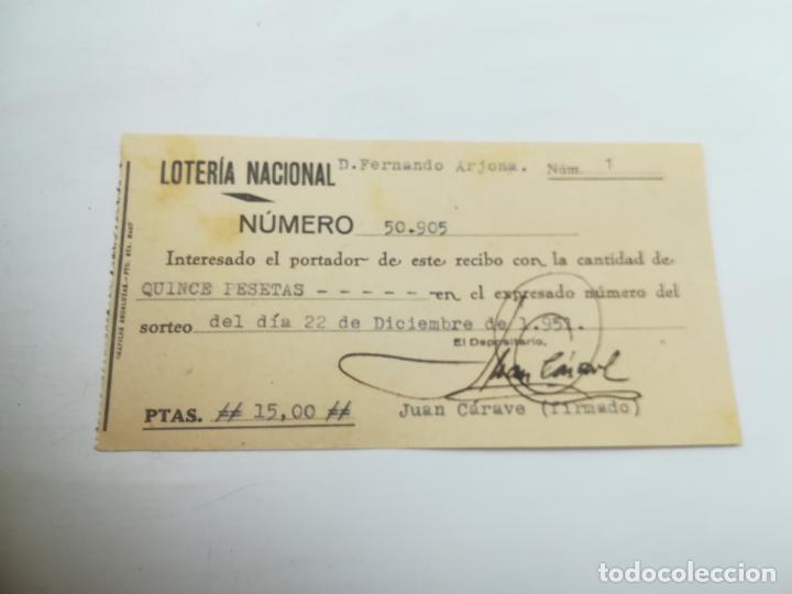 Loterie Nationale: PARTICIPACI&Oacute;N LOTER&Iacute;A DE NAVIDAD. JUAN CARAVE. 15 PESETAS. 1951. VER