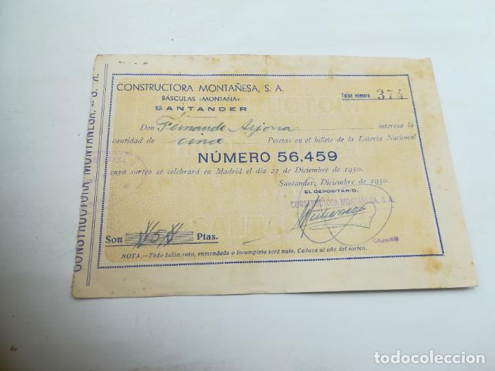 Loterie Nationale: PARTICIPACI&Oacute;N LOTER&Iacute;A DE NAVIDAD. CONSTRUCTORA MONTA&Ntilde;EASA. BASCULAS. SANTANDER. 1950.