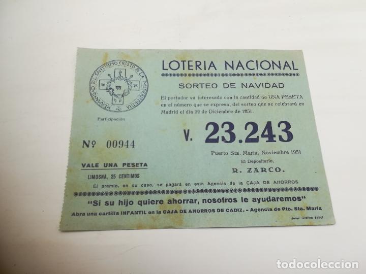 Loterie Nationale: PARTICIPACI&Oacute;N LOTER&Iacute;A NAVIDAD. HERMANDAD DEL STO CRISTO DE LA MISERICORDIA. PTO STA MARIA. 1951