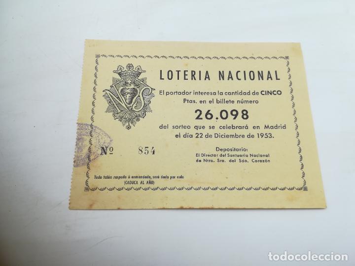 Loterie Nationale: PARTICIPACI&Oacute;N LOTER&Iacute;A NAVIDAD. 1953. SANTUARIO NACIONAL DE NTRA SRA DEL SAGRADO CORAZ&Oacute;N.