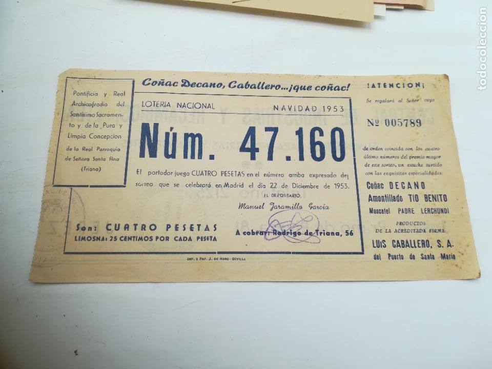 Loterie Nationale: PARTICIPACI&Oacute;N LOTER&Iacute;A NAVIDAD. SACRAMENTO Y DE LA PURA Y LIMPIA CONCEPCION. TRIANA. 1953